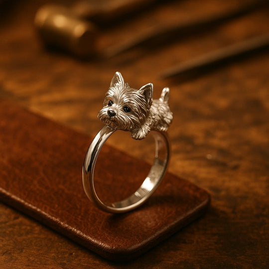 Bague ajustable avec chien en argent
