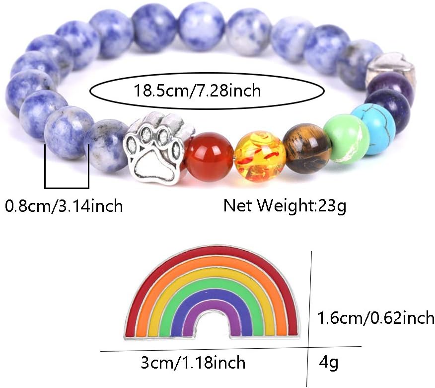 Bracelet de perles aux couleurs du pont arc-en-ciel, motif patte