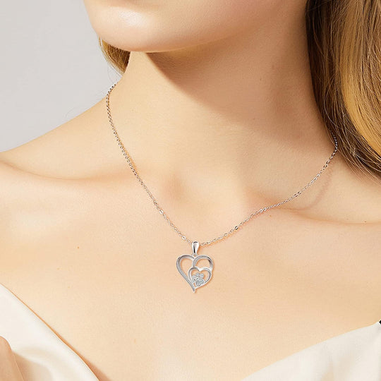 Collier en argent sterling avec empreinte de patte, cœur et zircone