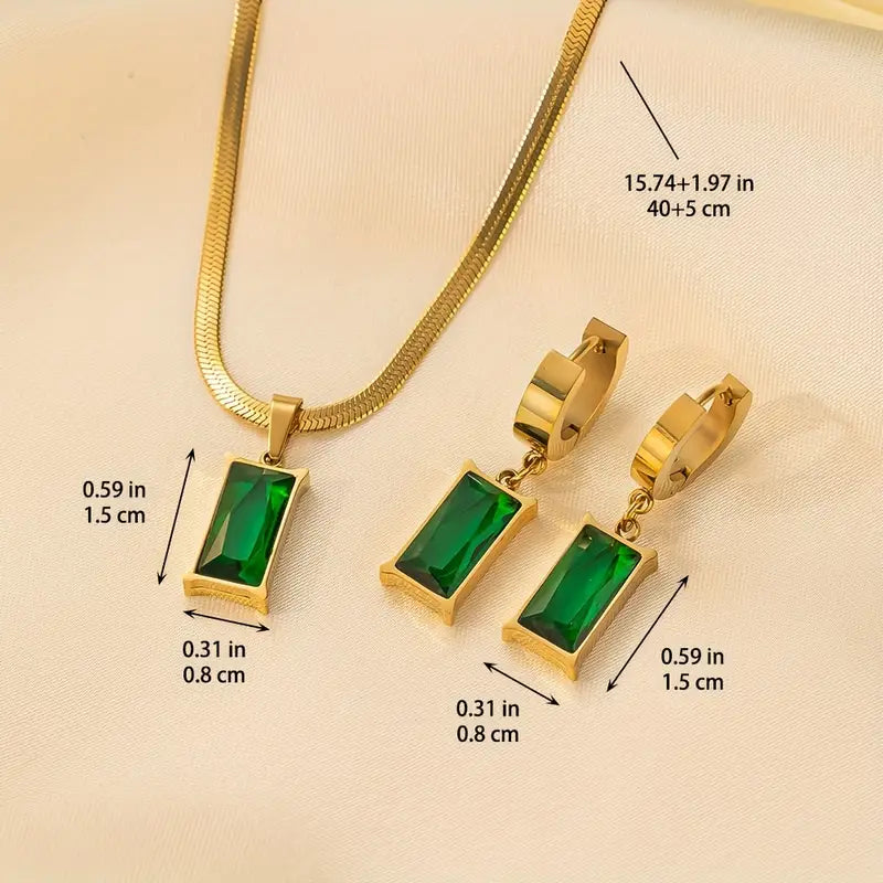 Maanstraal™ | Ensemble de bijoux doré avec pierres vertes