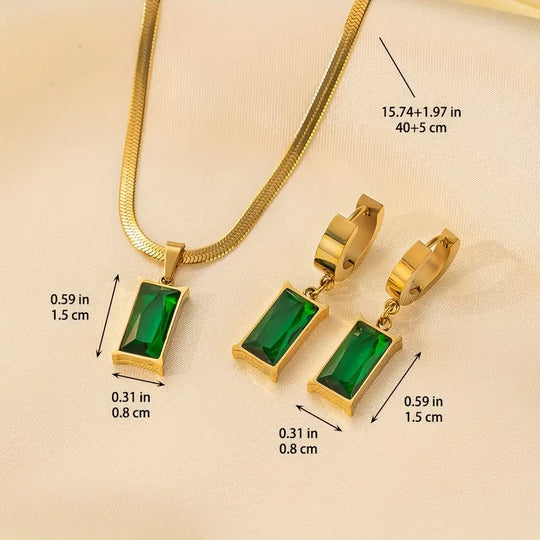 Maanstraal™ | Ensemble de bijoux doré avec pierres vertes