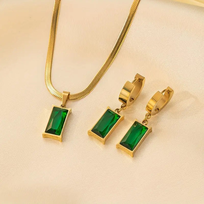 Maanstraal™ | Ensemble de bijoux doré avec pierres vertes