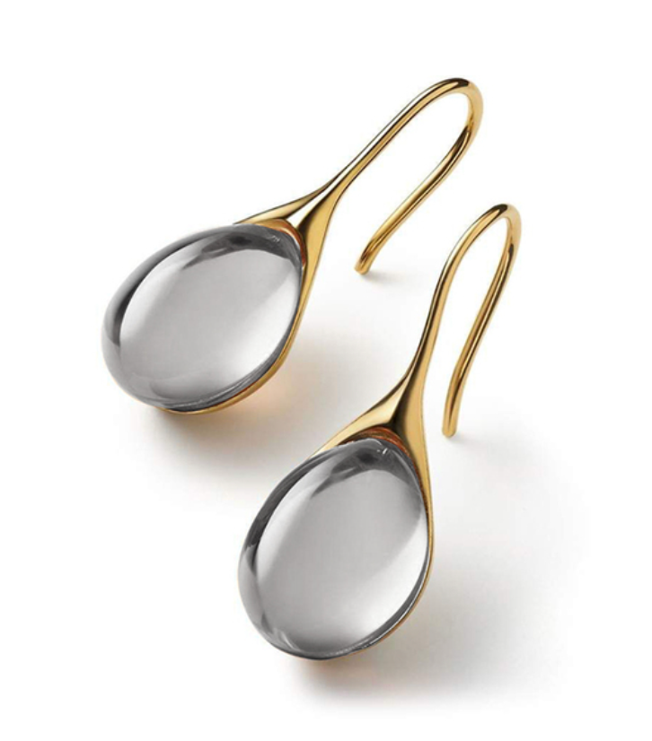 Boucles d'oreilles pendantes avec cristaux, tons or et argent