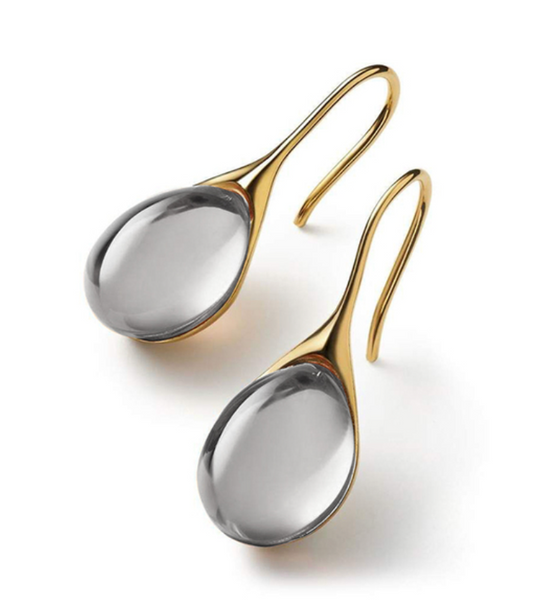 Boucles d'oreilles pendantes avec cristaux, tons or et argent