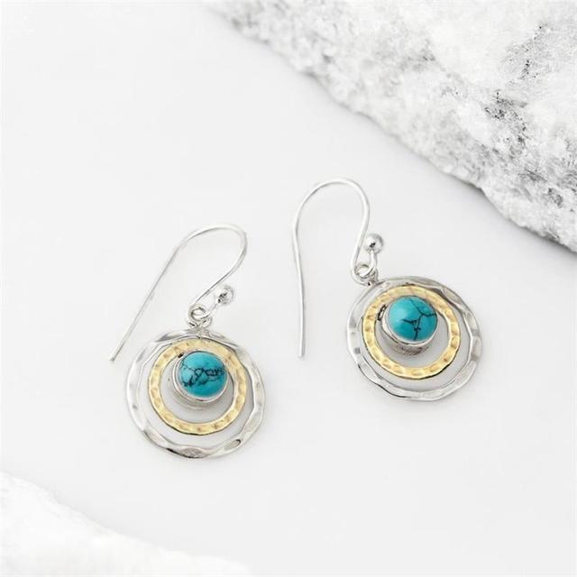 Emma – Boucles d'oreilles boho motif Saturne et pierre turquoise