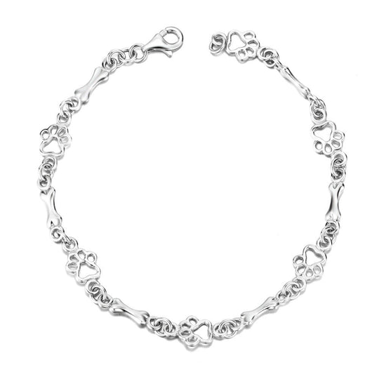 Bracelet en argent avec empreinte de patte et motif os