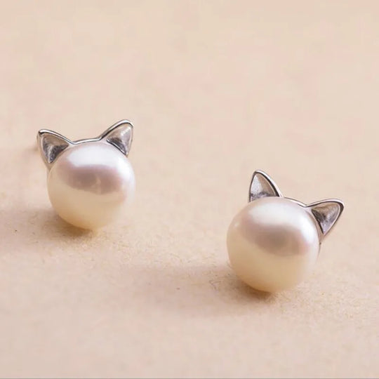 Boucles d'oreilles perlées en argent sterling, oreilles de chat