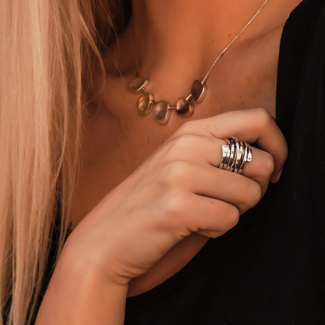 Hazel – Bague multi-anneaux style vintage en métal argenté