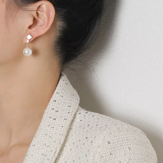 Boucles d'oreilles perlées rétro avec pendentifs argentés