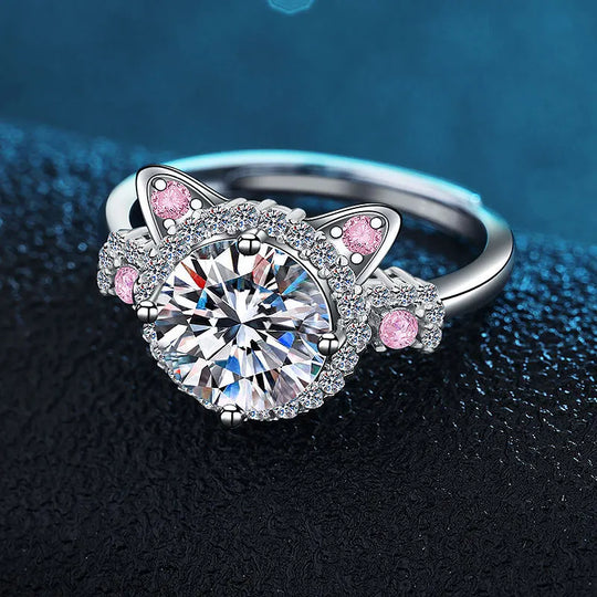 Bague ajustable oreilles de chat et zircone