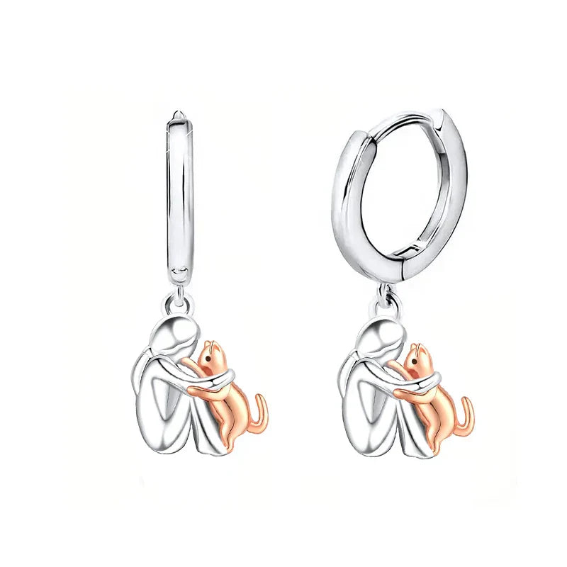 Boucles d'oreilles bicolores « Cat Hug » en argent et or