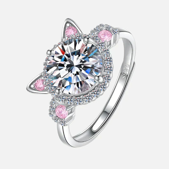 Bague ajustable oreilles de chat et zircone