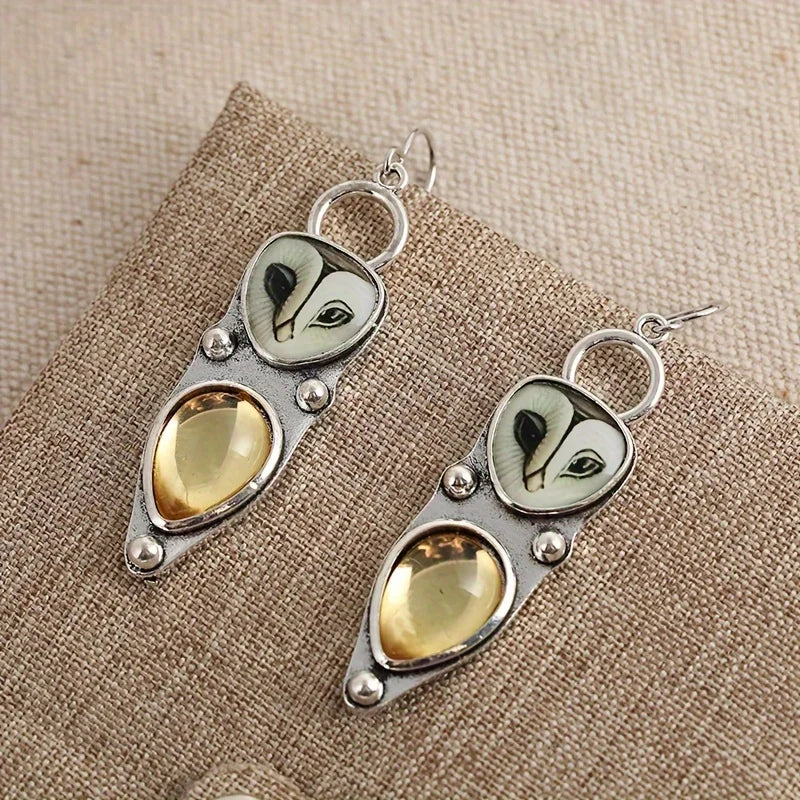 Boucles d'oreilles pendantes boho motif hibou – sans nickel, pour oreilles sensibles