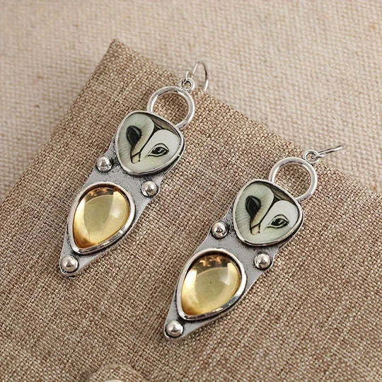 Boucles d'oreilles pendantes boho motif hibou – sans nickel, pour oreilles sensibles