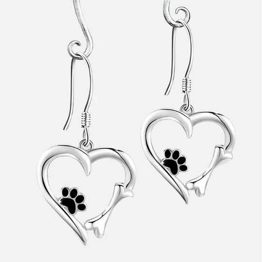 Boucles d'oreilles en argent motifs cœur et patte