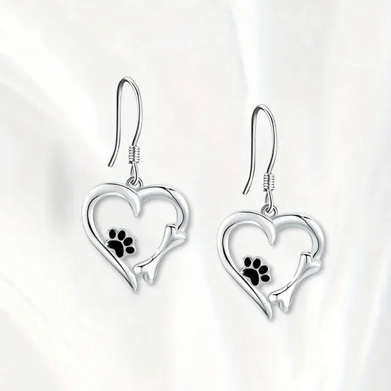 Boucles d'oreilles en argent motifs cœur et patte
