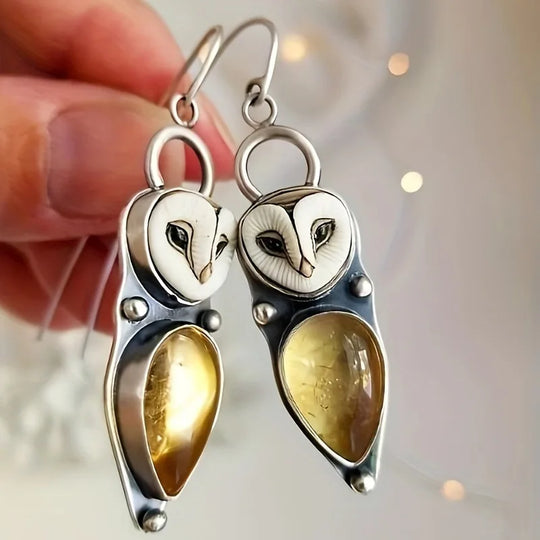 Boucles d'oreilles pendantes boho motif hibou – sans nickel, pour oreilles sensibles