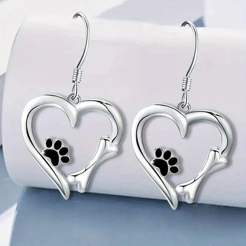 Boucles d'oreilles en argent motifs cœur et patte