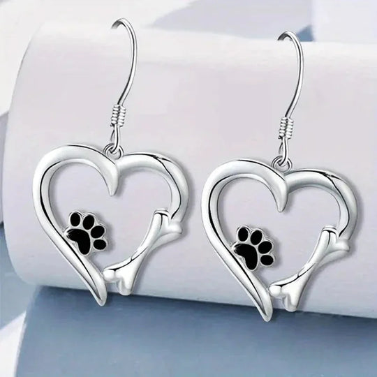 Boucles d'oreilles en argent motifs cœur et patte