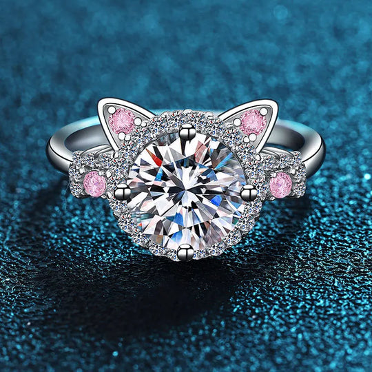 Bague ajustable oreilles de chat et zircone