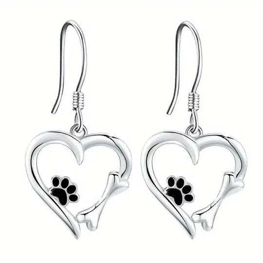 Boucles d'oreilles en argent motifs cœur et patte