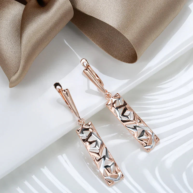 Saskia – Boucles d'oreilles pendantes géométriques, métal doré et argenté