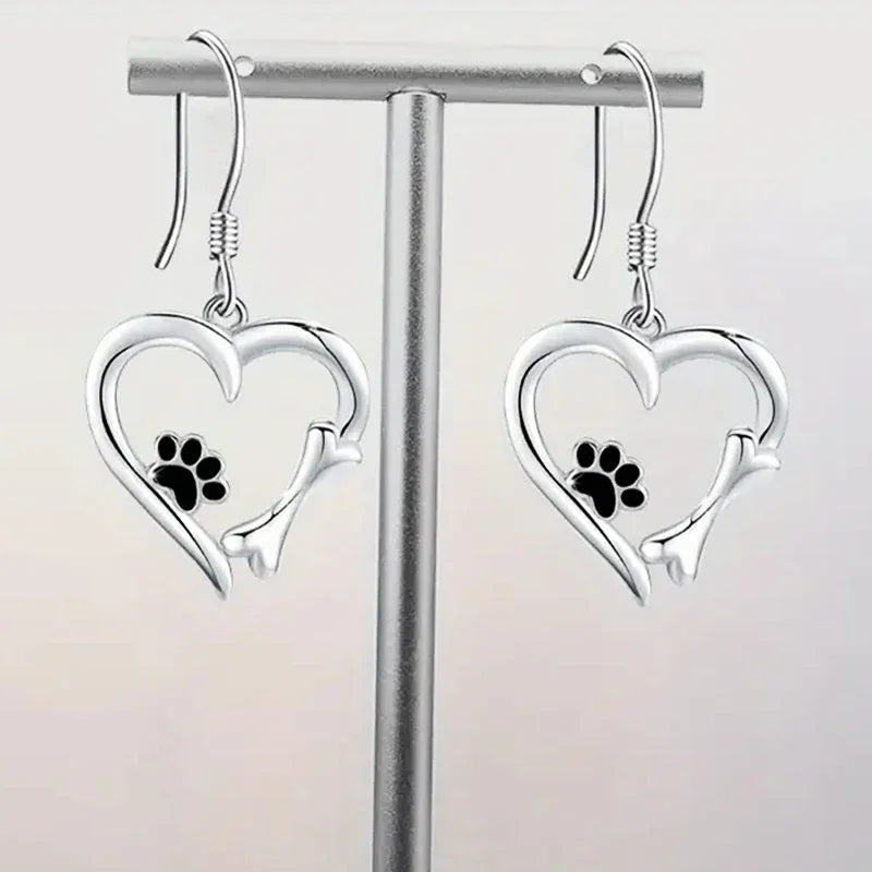 Boucles d'oreilles en argent motifs cœur et patte