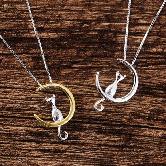 Collier élégant avec chat et demi-lune