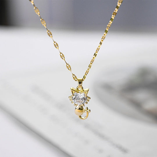 Pendentif chat plaqué or avec zircone
