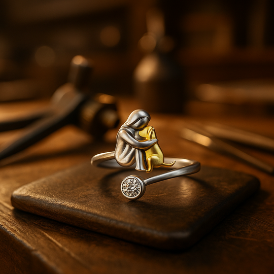Bague en argent motif chien et zircone