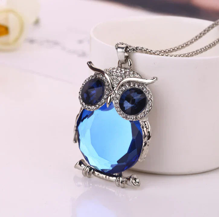 Ella | Collier avec hibou et cristal bleu