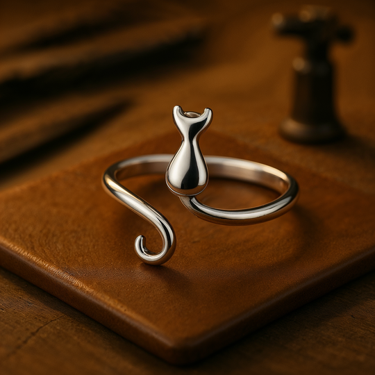 Bague mignonne avec chat en acier inoxydable