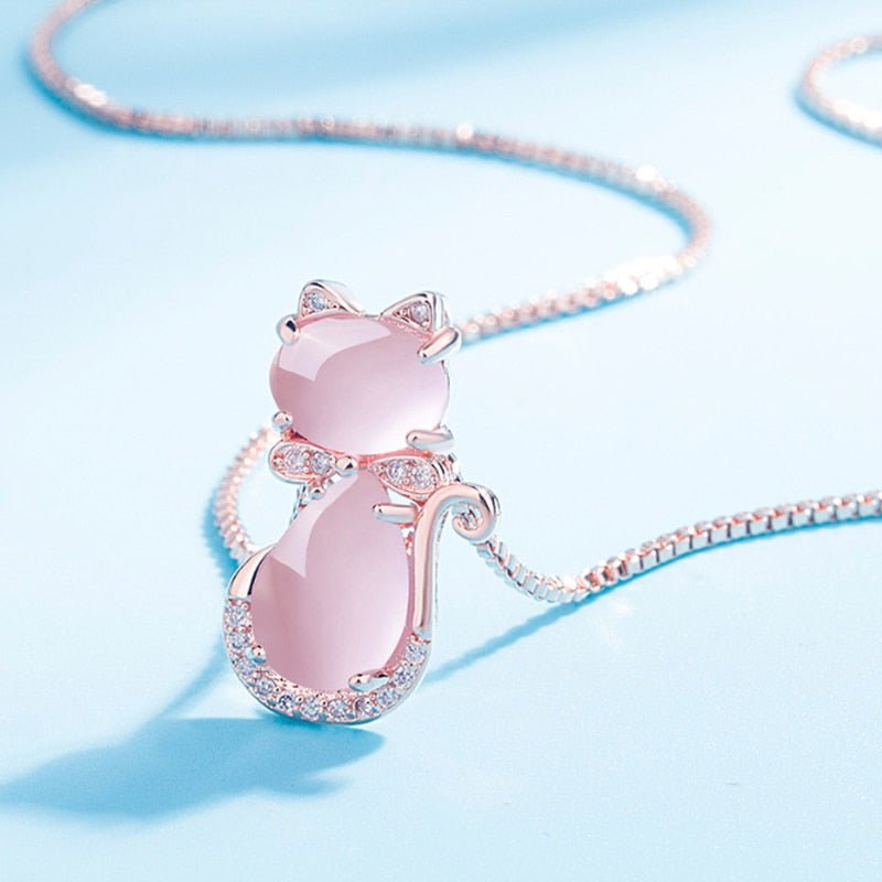 Pendentif chat rose avec zircone