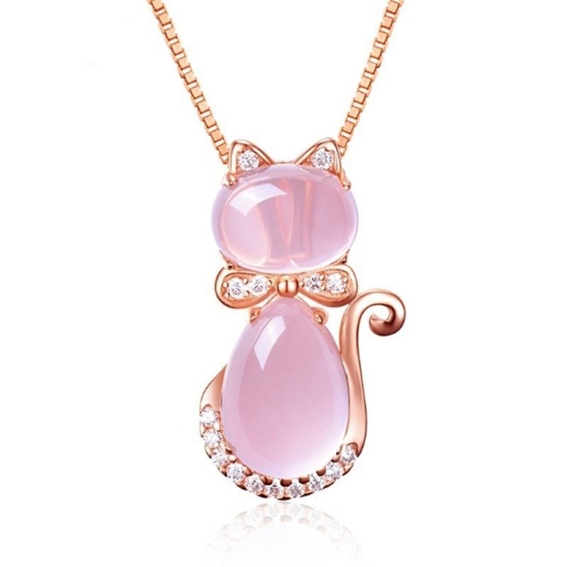 Pendentif chat rose avec zircone