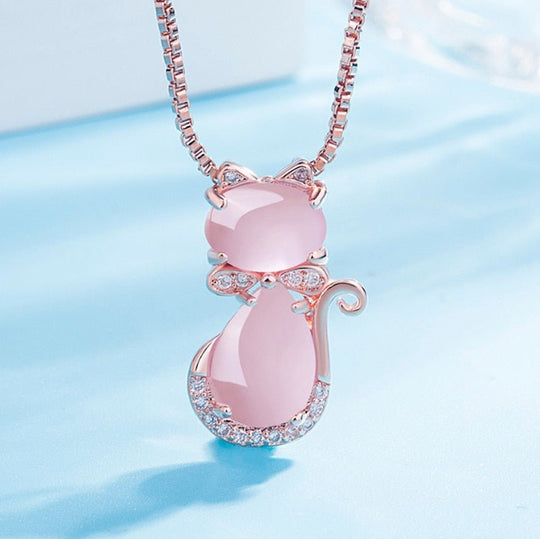 Pendentif chat rose avec zircone