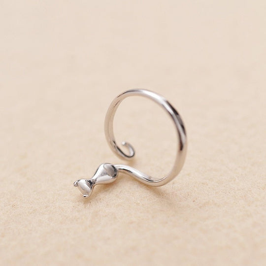 Bague mignonne avec chat en acier inoxydable