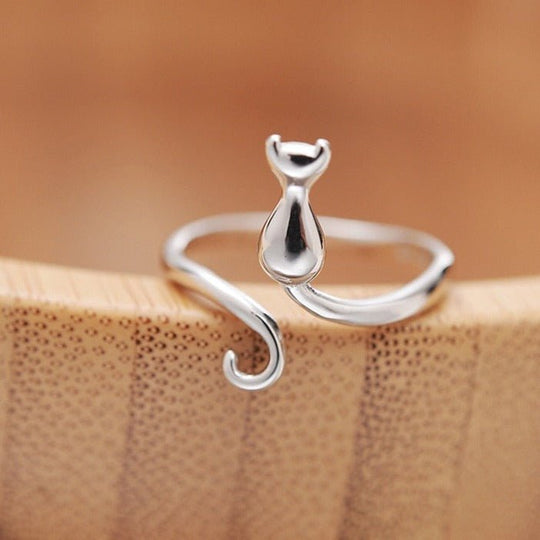 Bague mignonne avec chat en acier inoxydable
