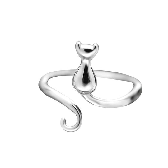 Bague mignonne avec chat en acier inoxydable