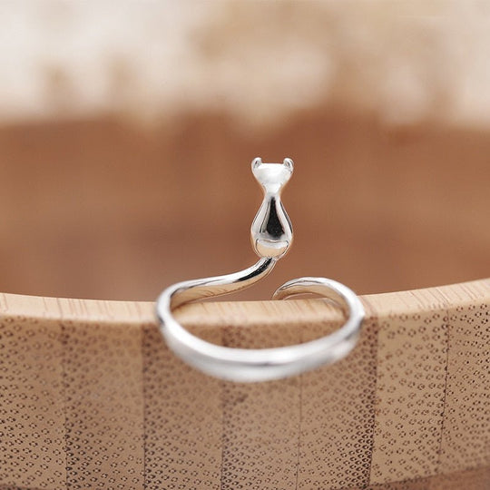Bague mignonne avec chat en acier inoxydable