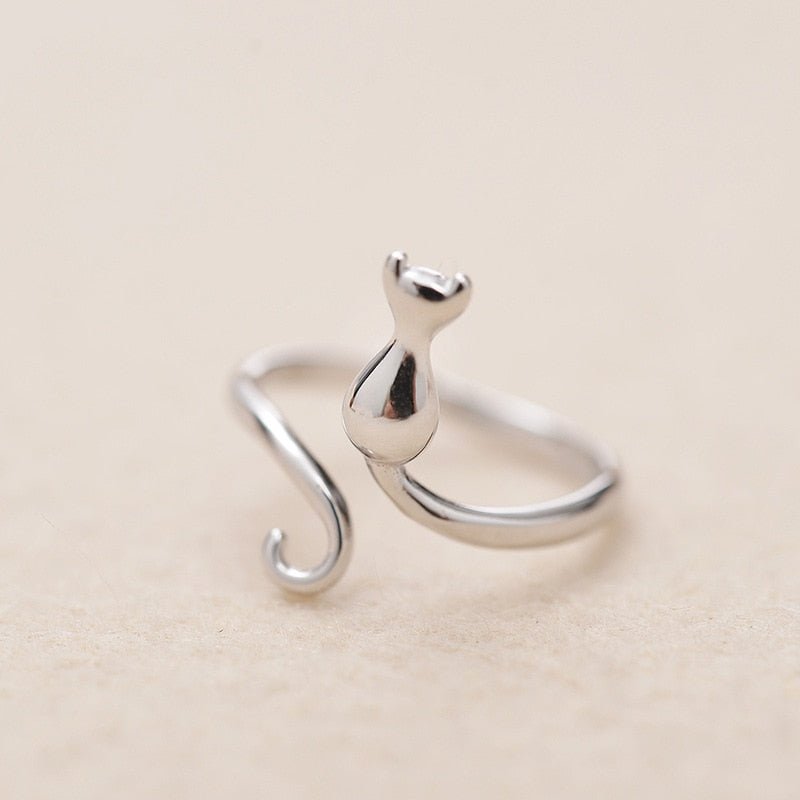 Bague mignonne avec chat en acier inoxydable