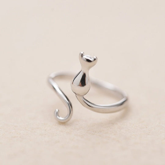Bague mignonne avec chat en acier inoxydable