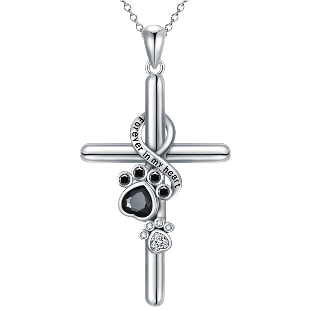 Collier en argent avec croix et empreinte de patte