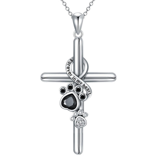 Collier en argent avec croix et empreinte de patte